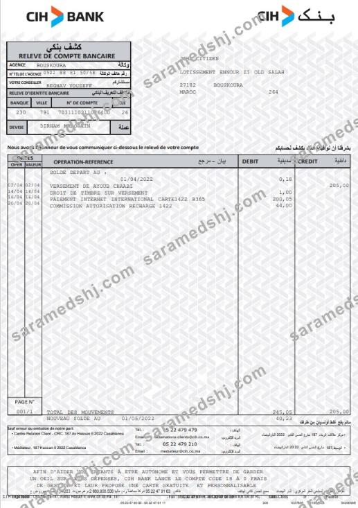 Morocco CIH bank statement